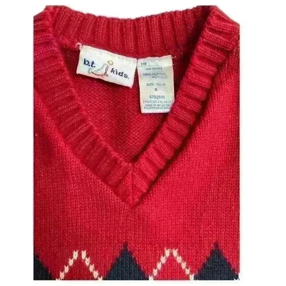 BT Kids Boys Sweater Vest Cable Knit Red V-Neck size 6 - Picture 3 of 6